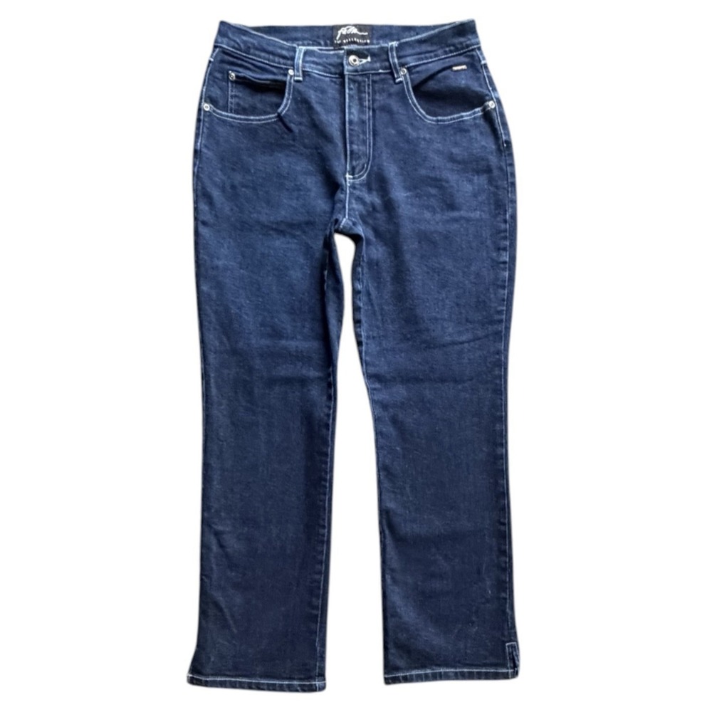 Fubu Jeans Womens 9/10 Blue Dark Wash Stretch Bootcut Embroidered Y2K Denim